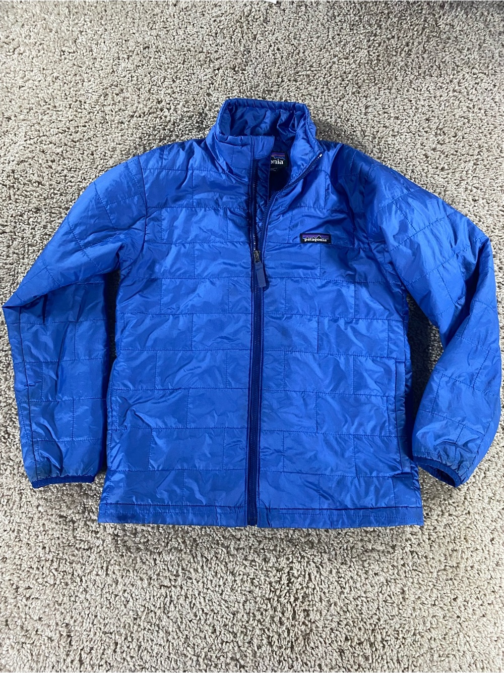 Patagonia Kids Nano Puff Brick Quilt Jacket Blue Medium M 10 Outdoors Warm Zip